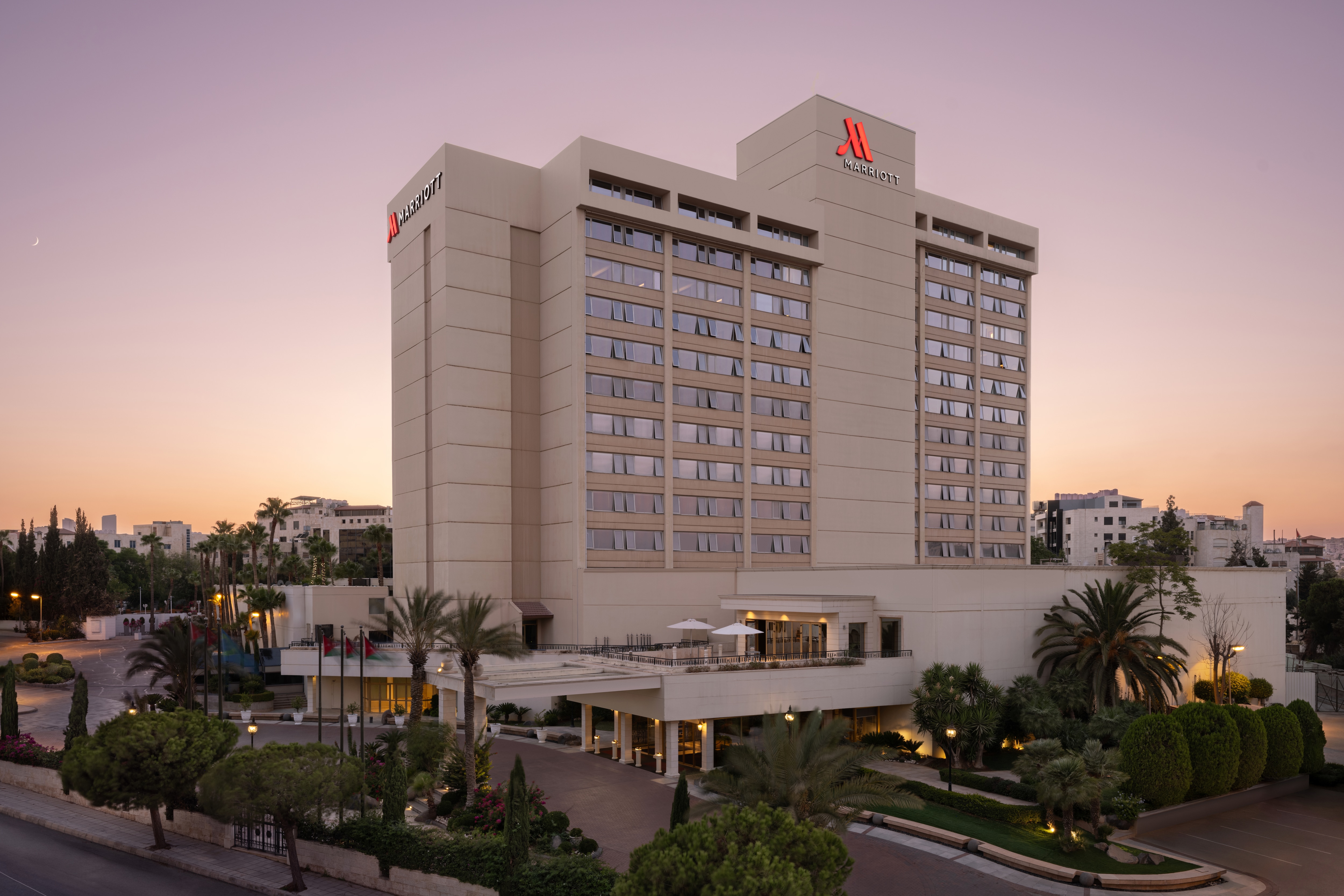 Amman Marriott Hotel Exterior at Dusk