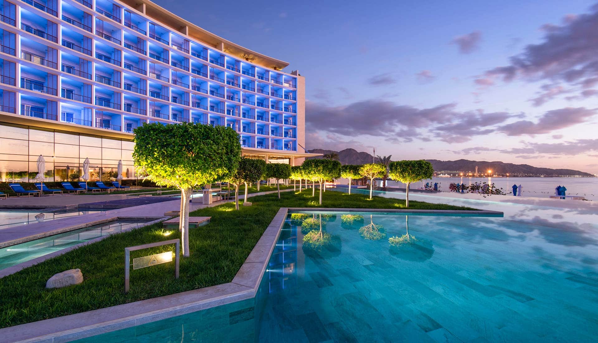 Kempinski Hotel Aqaba Infinity Pool at Dusk
