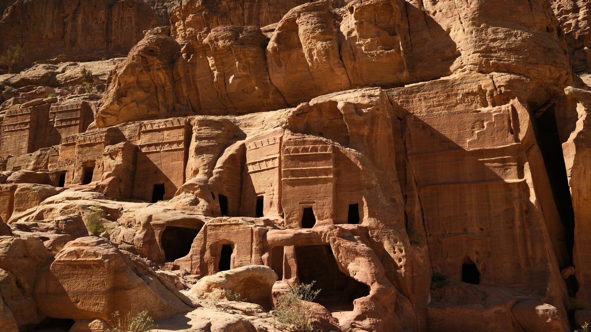 Ancient Nabataean rock-cut tombs in Petra Jordan
