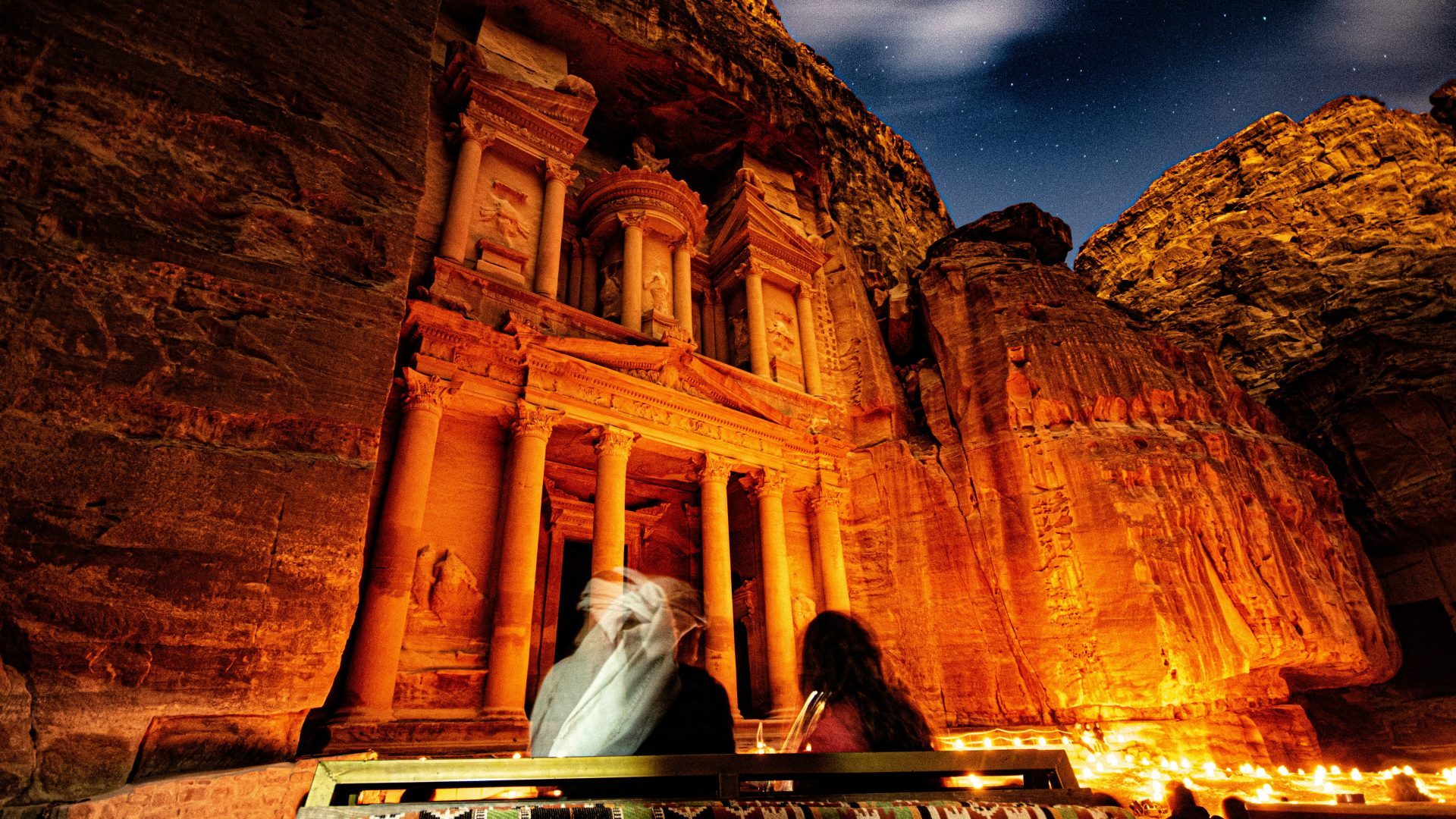 Al-Khazneh Treasury illuminated at Petra Jordan