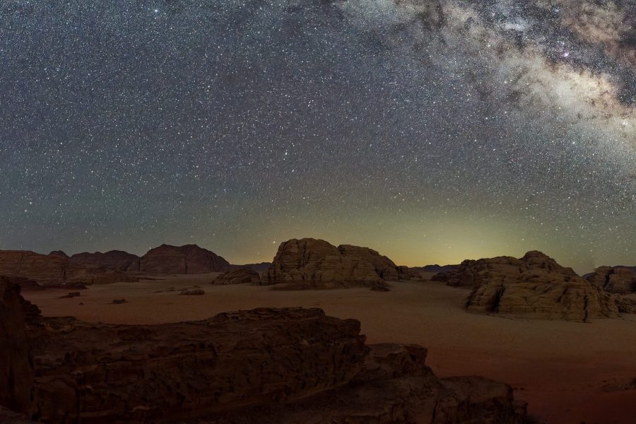 Milky Way over the Wadi Rum desert at night in Jordan