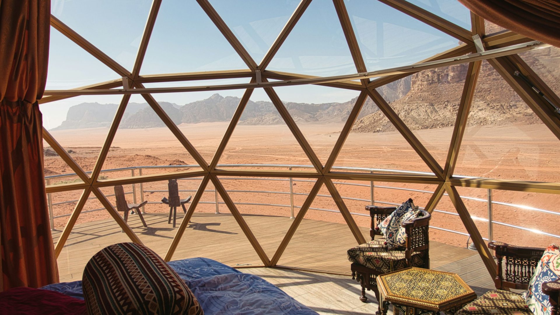 Luxury dome accommodation overlooking the Wadi Rum desert in Jordan