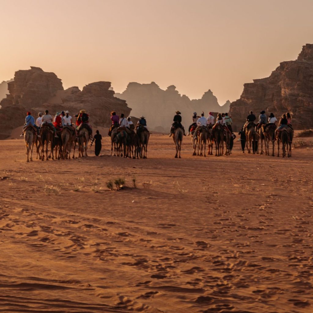 Camel ride through the Wadi Rum desert in Jordan