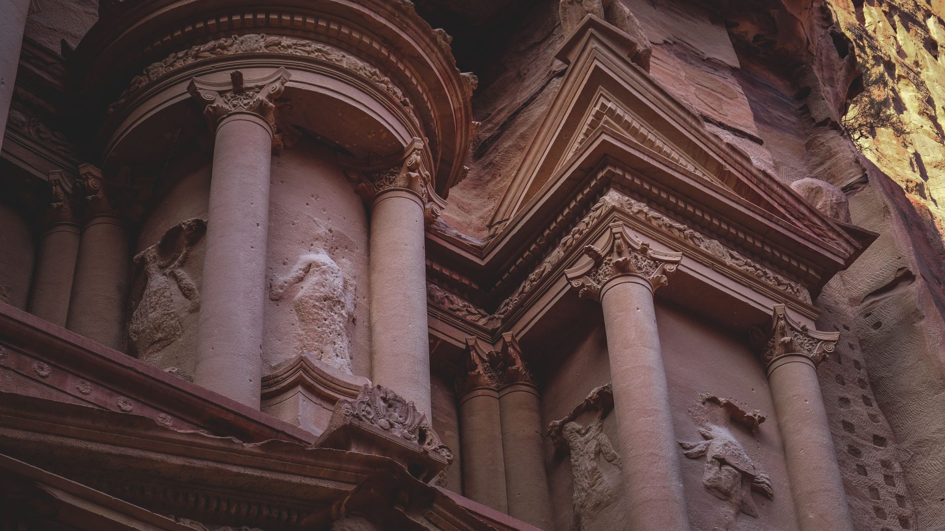Nabataean rock-cut architecture and columns in Petra Jordan