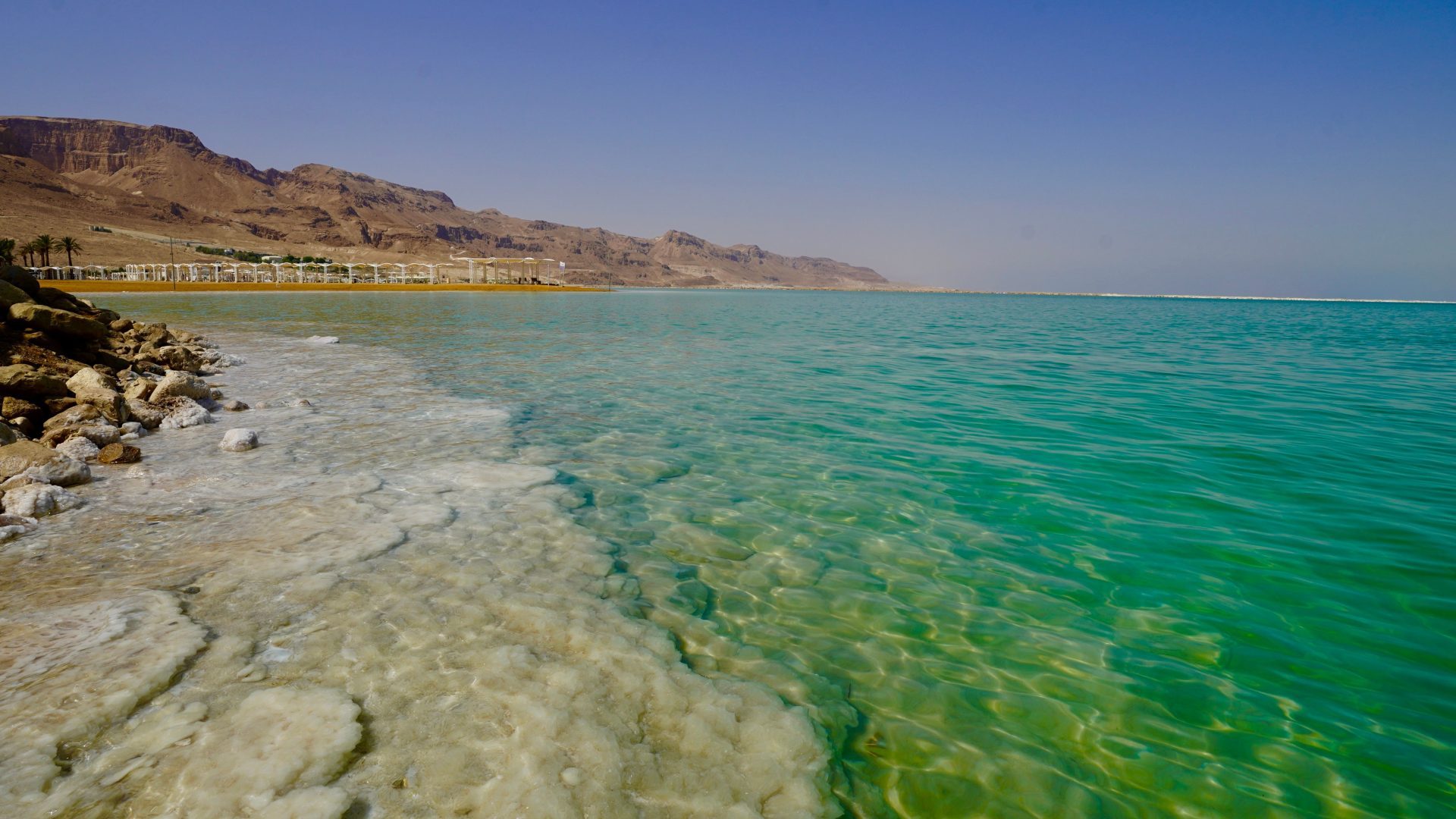 Clear turquoise waters along the Dead Sea in Jordan