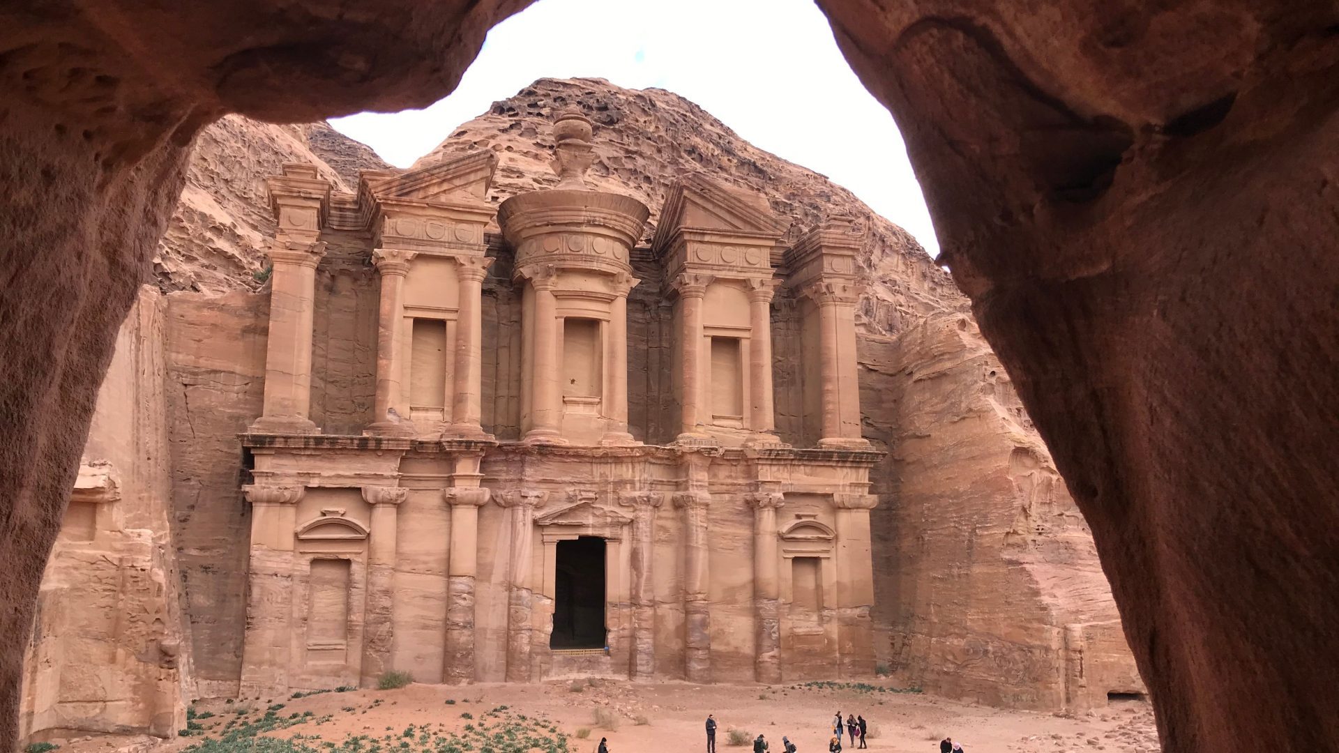 Ad Deir Monastery carved into sandstone cliffs in Petra Jordan