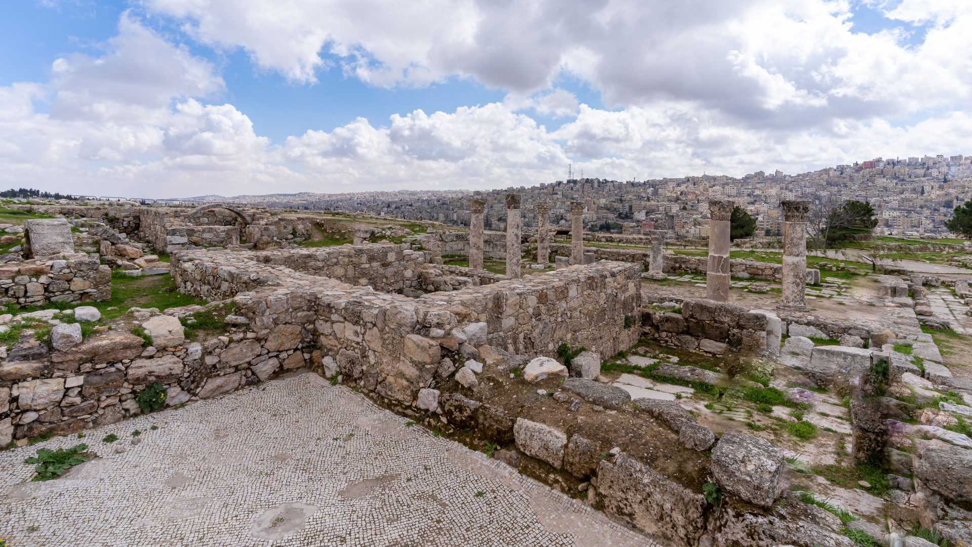 Ancient Roman ruins and columns at Jerash archaeological site Jordan